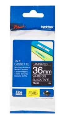 Brother P-touch TZe-365 (36mm x 8m) White On Black Laminated Labelling Tape